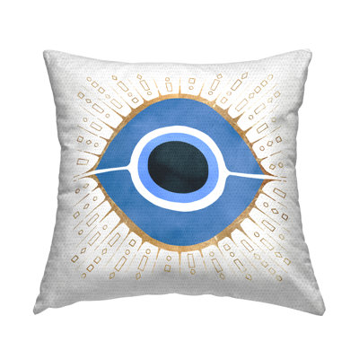 Blue Spiritual Evil Eye Pattern Symbol Outdoor Printed Pillow by Ziwei Li