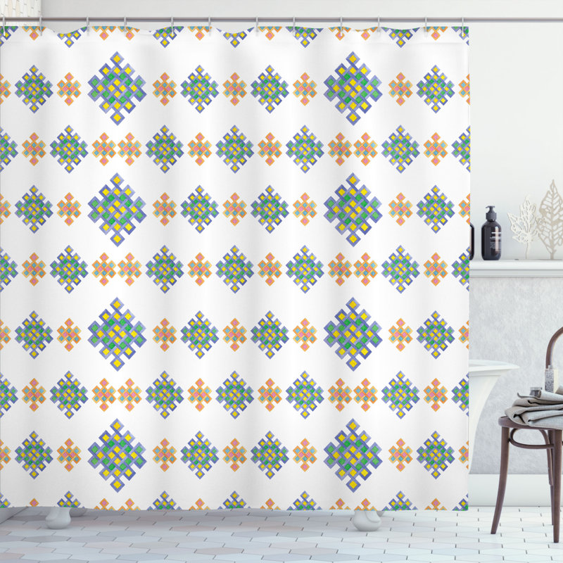 Geometric Shower Curtain with Hooks Included, 69" W x 70" H