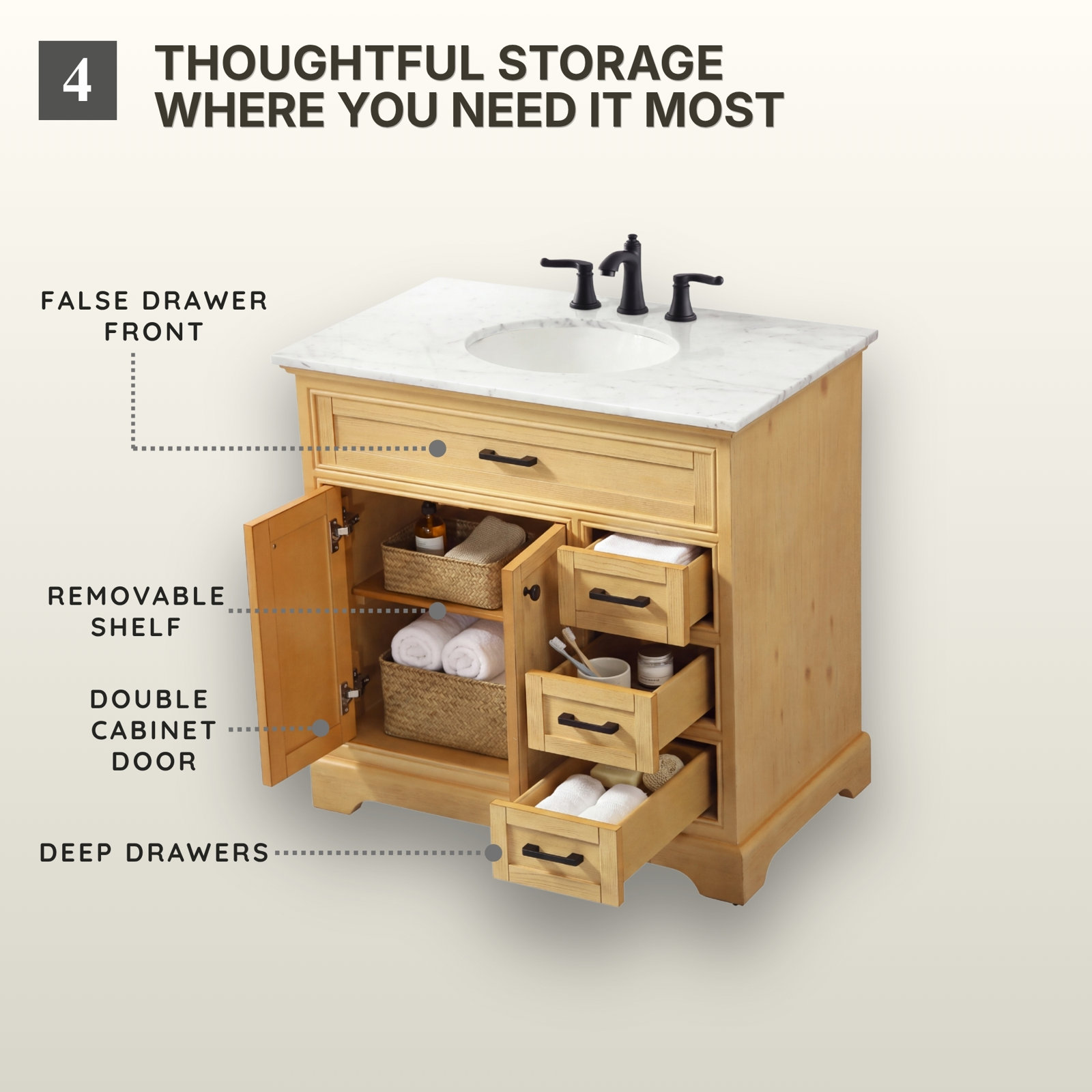 Hermes 36 " Single Bathroom Vanity, Natural