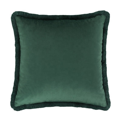 Coussin décoratif à franges en velours vert Jasper l 17 po x L 17 po