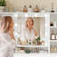Dressing Table with 3-Color LED Lights Mirror, Adjustable Brightness, Vanity Table Makeup Desk with 9 Drawers and 7 Storage Shelves, Modern Vanity Desk for Bedroom Dressing Room, White