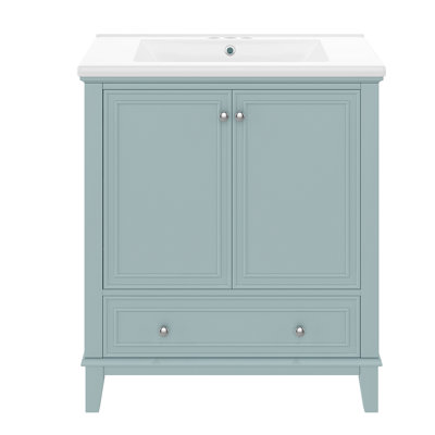 Ensemble de meuble-lavabo 30 po avec lavabo, armoire de salle de bain multifonctionnelle avec portes et tiroir, structure solide et panneau de fibres à densité moyenne