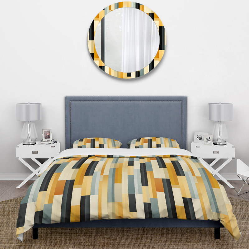 Yellow Striped Lines Pattern Duvet Cover, King Duvet Cover + 2 King Shams
