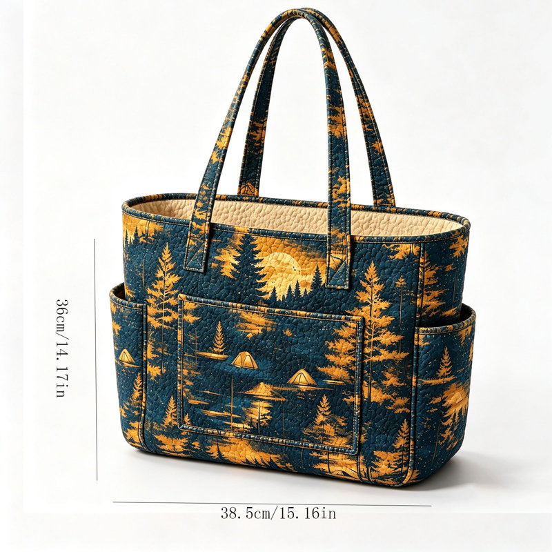 Collection de papiers, boîte-cadeau x Sac à main bandoulière matelassé décontracté en polyester imprimé numérique grande capacité 38,5 x 36 x 12 cm