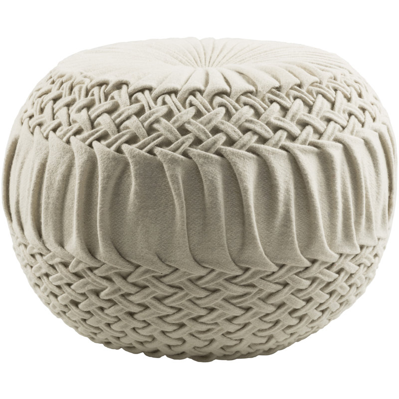 Lohmann Upholstered Pouf, Cream Wool/Nylon