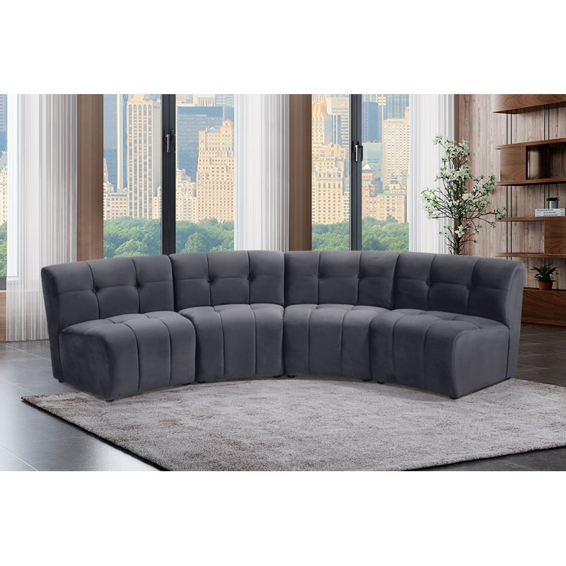 Jedson Velvet Sectional Symmetrical, Grey Velvet