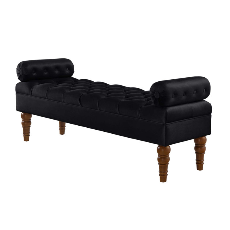 Banc long en velours rembourré avec bouton capitonné, idéal pour la chambre à coucher et le salon, Noir