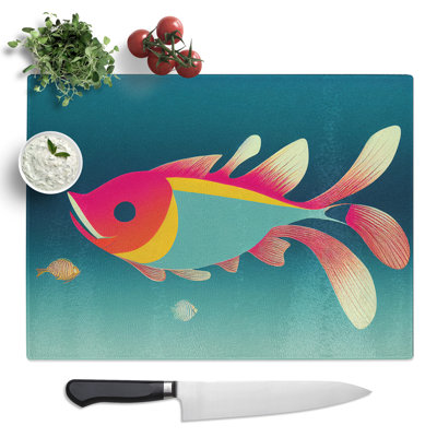 Animated Fish Abstract  Glass Chopping Board
