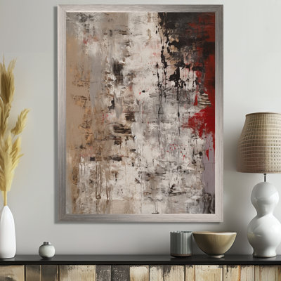 Fading Passion Abstract In Retro Beige And Red I - Abstract Painting Wall Art