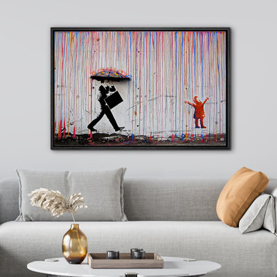 Pop Urban Street " Banksy Colorful Rainbow Raining Man And The Girl Graffiti Street Pictures Home Artwork Decor "