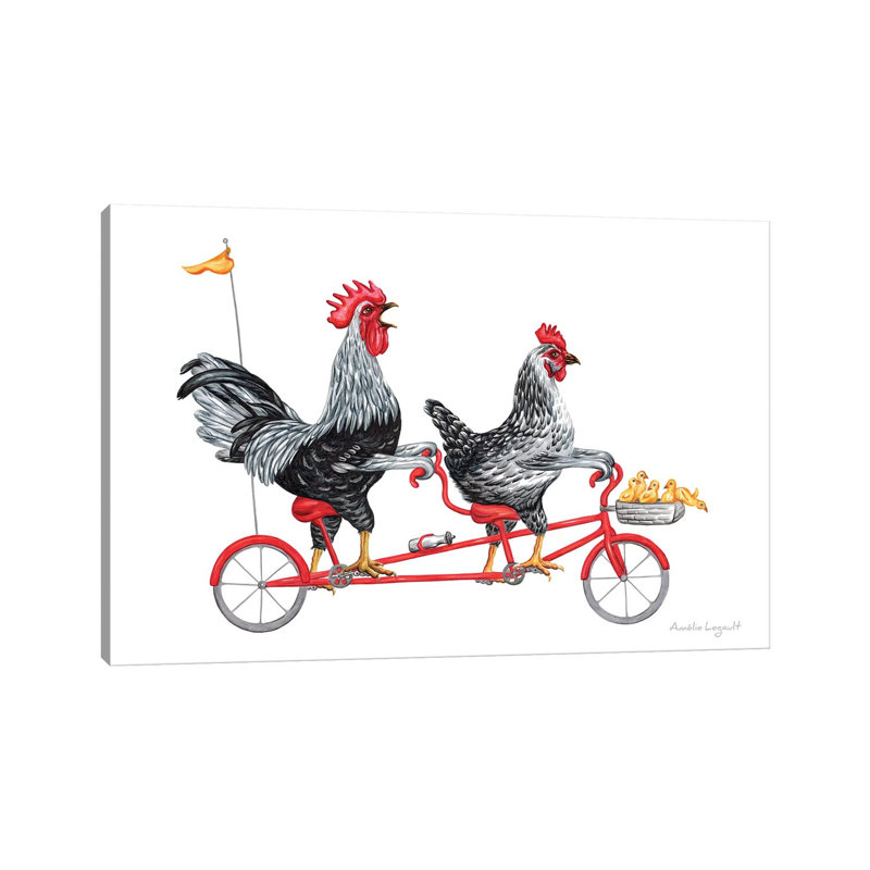 Chickens On Bike by Amélie Legault - Wrapped Canvas Gallery-Wrapped Canvas Giclée, 66.04 cm H x 45.72 cm W x 1.91 cm D