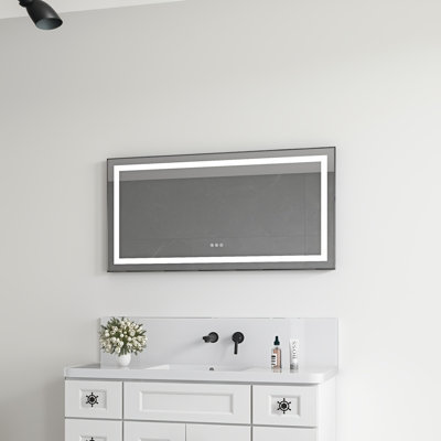 Miroir de salle de bain 48 po x 24 po à DEL avec façade et rétroéclairage - Miroir de salle de bain mural