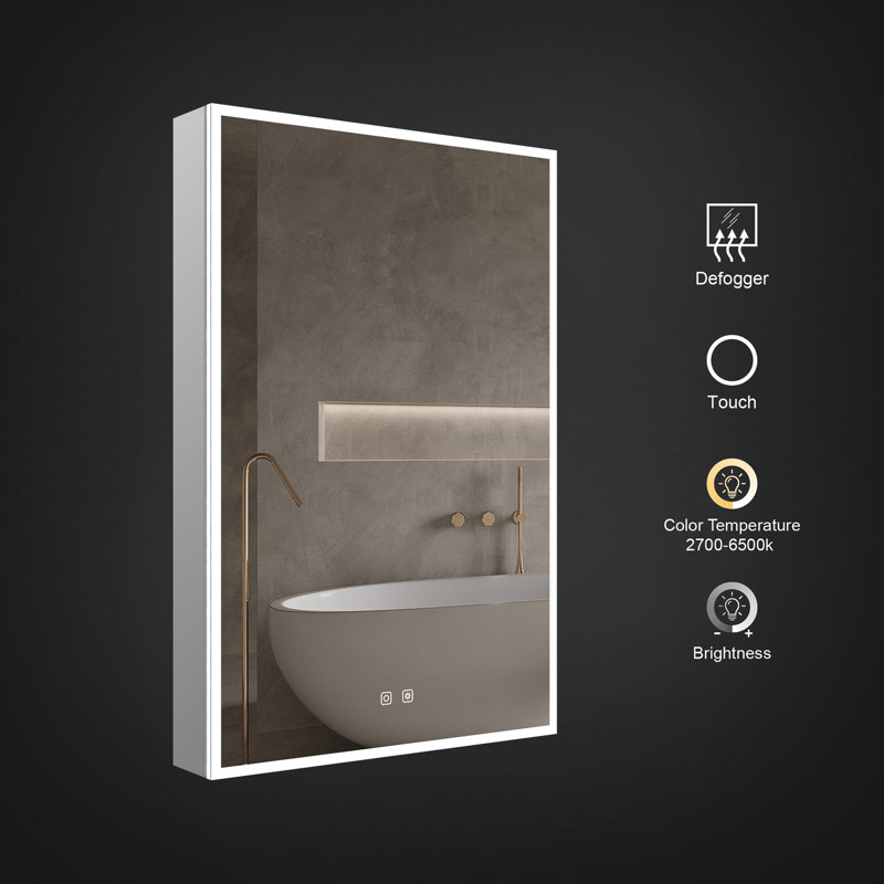 Jackson 24" x 36" LED Medicine Cabinet with Magnifying Mirror Inside, Adjustable Light Temperature & Brightness, Includes Heated Defogger, Exterior & Interior Lighting