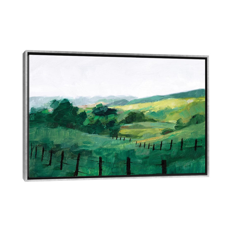 «Fence Line II» par Ethan Harper - reproduction d'art, H 26 po x l 40 po x 1,5 po, Toile avec cadre argenté, Pas de tapis