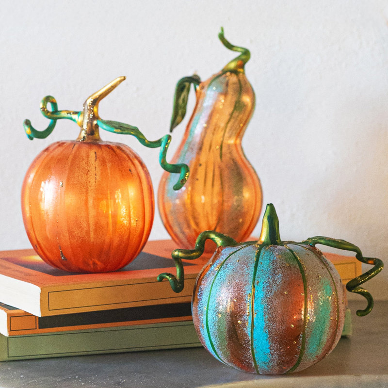 Pumpkins Hand Painted Glass Decorative Object
