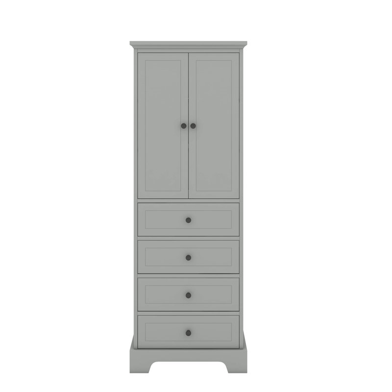 Élégante armoire de rangement avec 2 portes et 4 tiroirs pour la salle de bain ou le bureau, tablette réglable, Gris