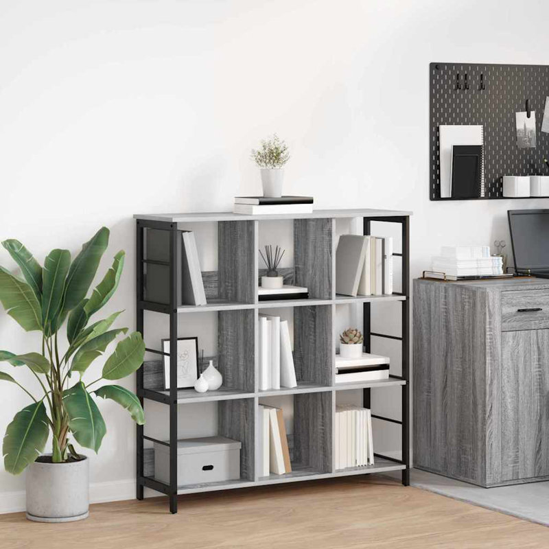 102.01cm W Steel Etagere Bookcase, (3 Shelves) 104.5cm. H x 102cm. W x 32cm. D, Grey Sonoma