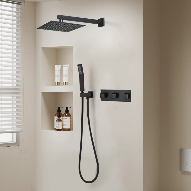 1 jet de 9,84 po Double pomme de douche fixe et portable avec 1,8 gal / min en noir mat