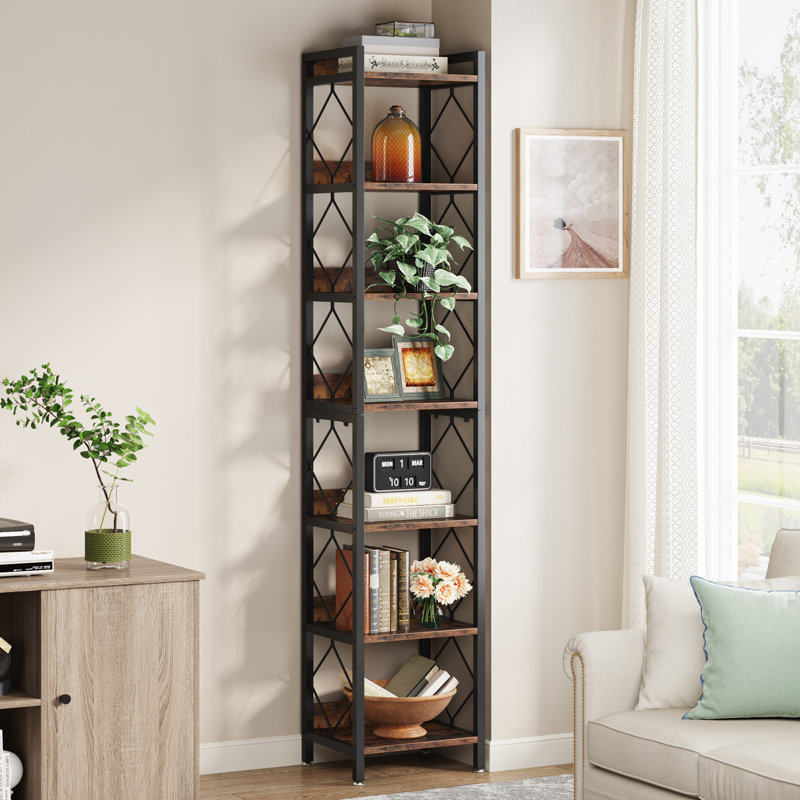 Wissem 200cm H x 34cm W Steel Corner Bookcase, 200.66cm H x 33cm W x 33cm D