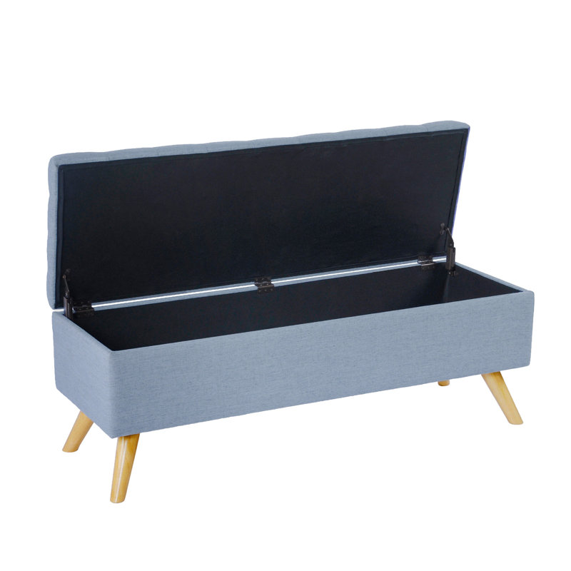 Banc de rangement avec repose-pieds Eva, polyester tissé, 48 po, Bleu français, Brun naturel