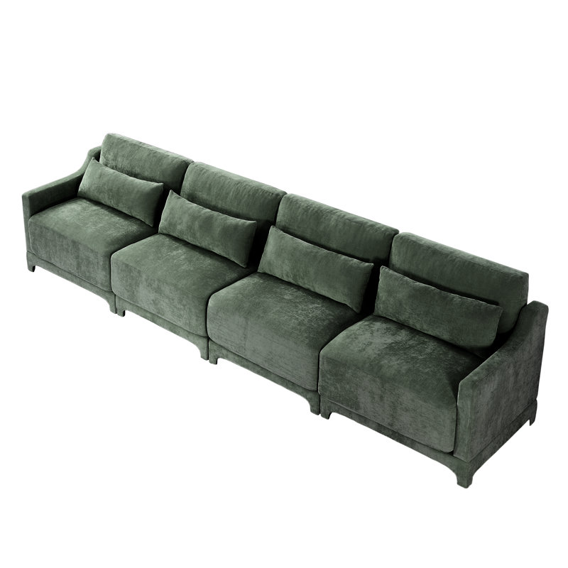 141.7" Chenille Upholstered Pillow-Top Arm Sofa Couch, 4, Green