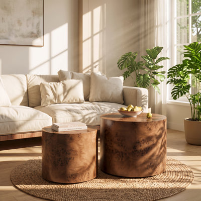 Ensemble de tables basses gigognes FS Furniture, 48 cm L x 48 cm P x 38 cm H, en placage loupe de bois