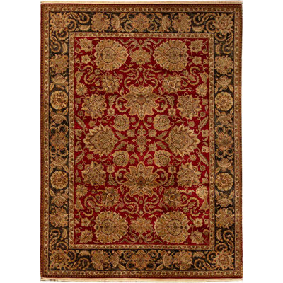 Tapis rouge et brun noué à la main de haute qualité