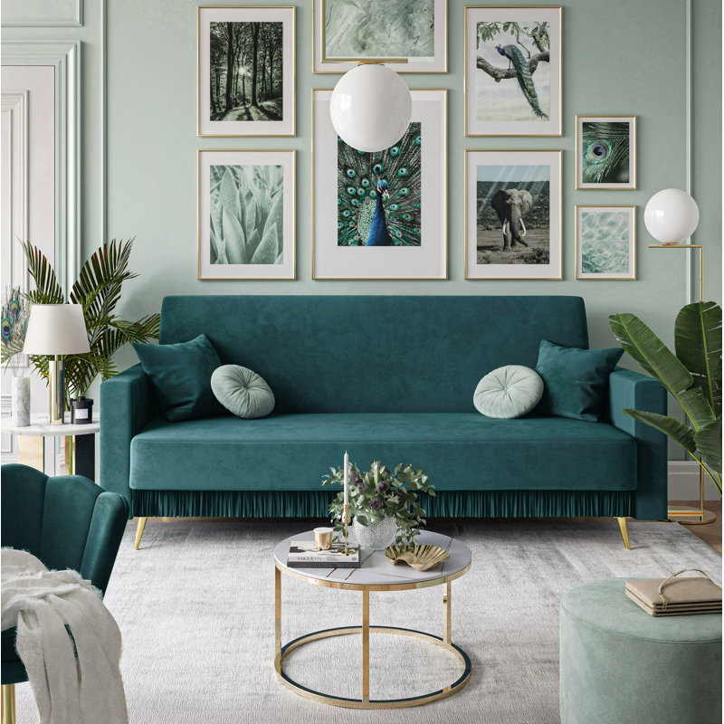 Selzer 3 Seater Velvet Sofa, Turquoise