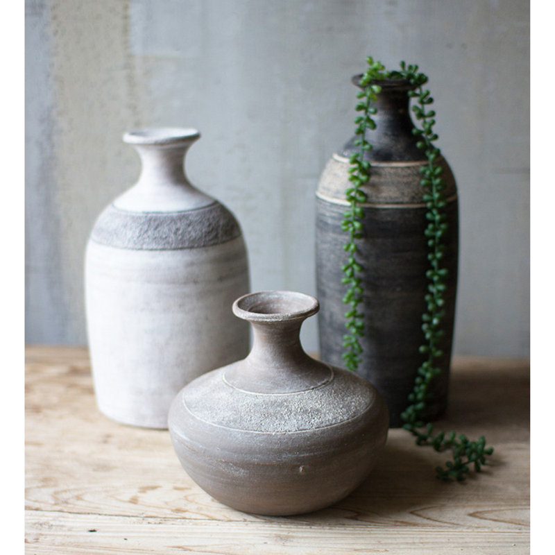 Kalalou Clay Vessels, Black, Grey & White – Handmade Decorative Collection, Set of Three