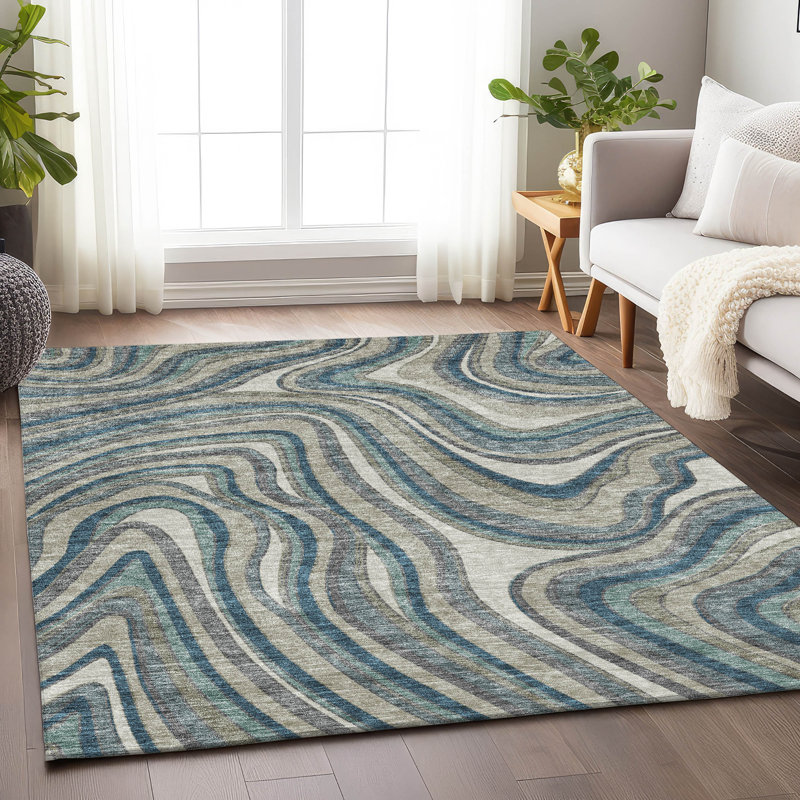 Premium Machine Washable Prisco Teal Rug, Rectangle 5' x 7'6"