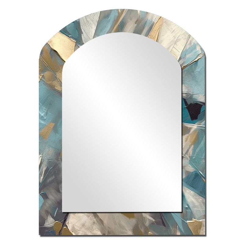 Blue Gold Transcendent Liquid Ink I - Marble Asymmetrical Unique Mirror, Blue Arch Large Wall Mirror, Printed Metal Art