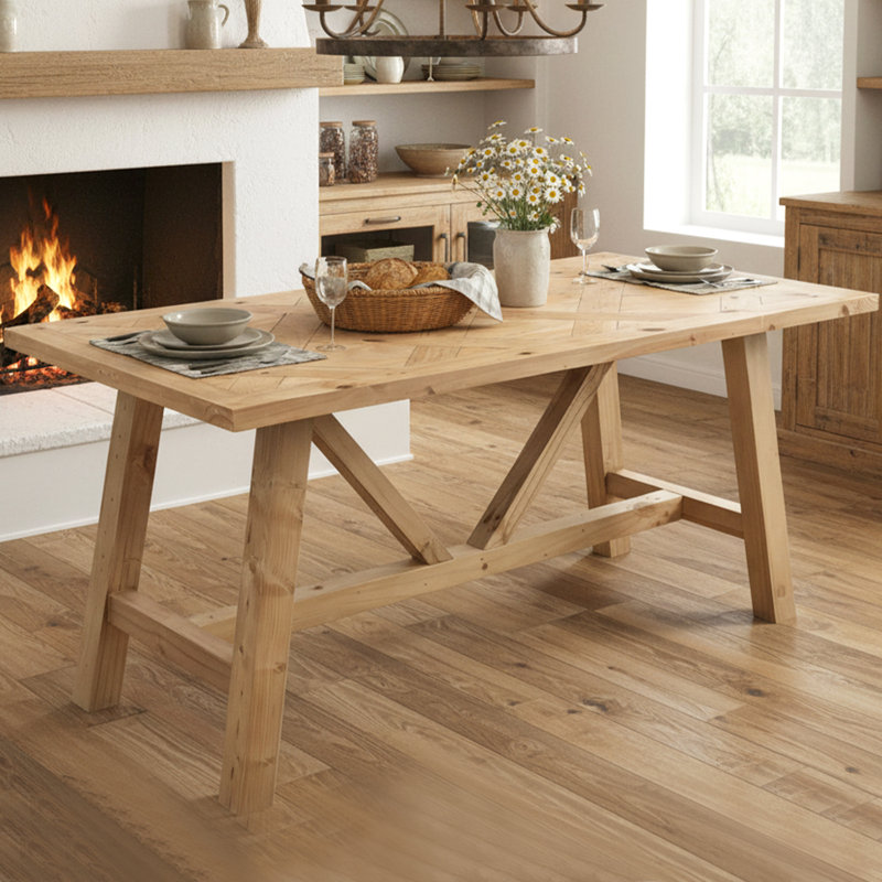 Table de salle à manger en bois massif 63 "American Rustic, Bois naturel, Tanné