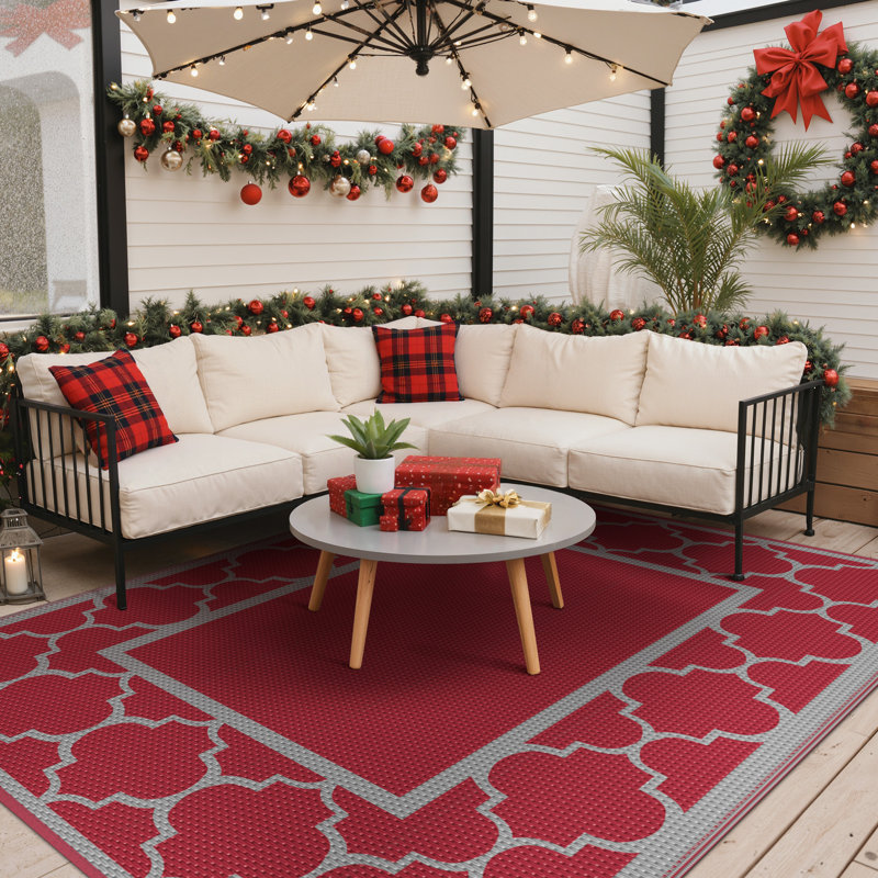 Shimeek Red/Gray Waterproof Plastic Outdoor Mat