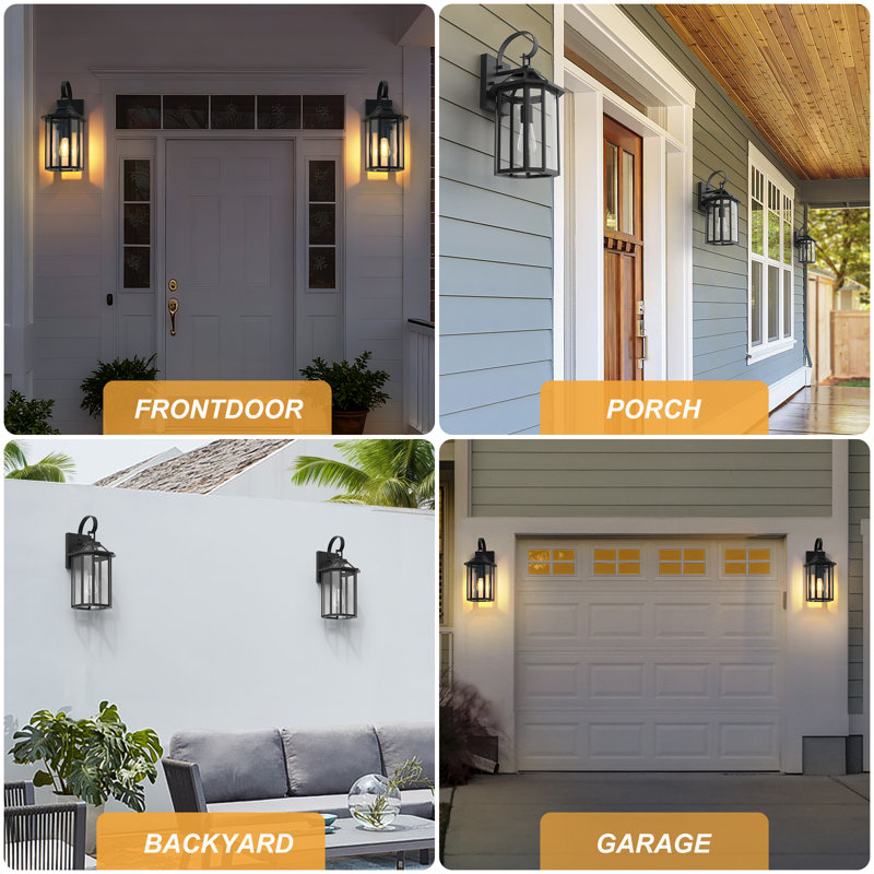 1-Light 20''H Black Iron Outdoor Wall Lantern with Tempered Glass