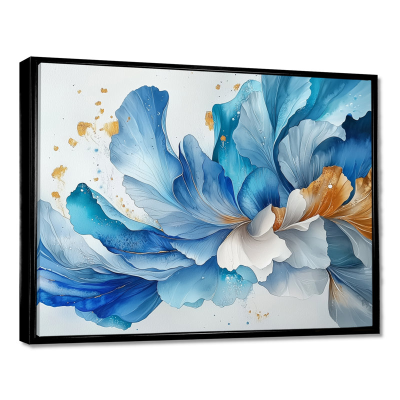 Océan bleu délicat pétales floraux III - fleurs abstraites, art mural, H 30 po x l 40 po, Noir