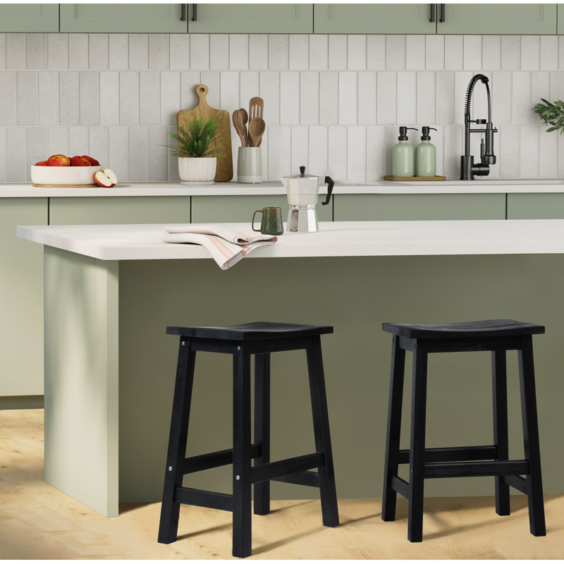 Counter&Bar Solid Wood Backless Stool (Set of 2), Black