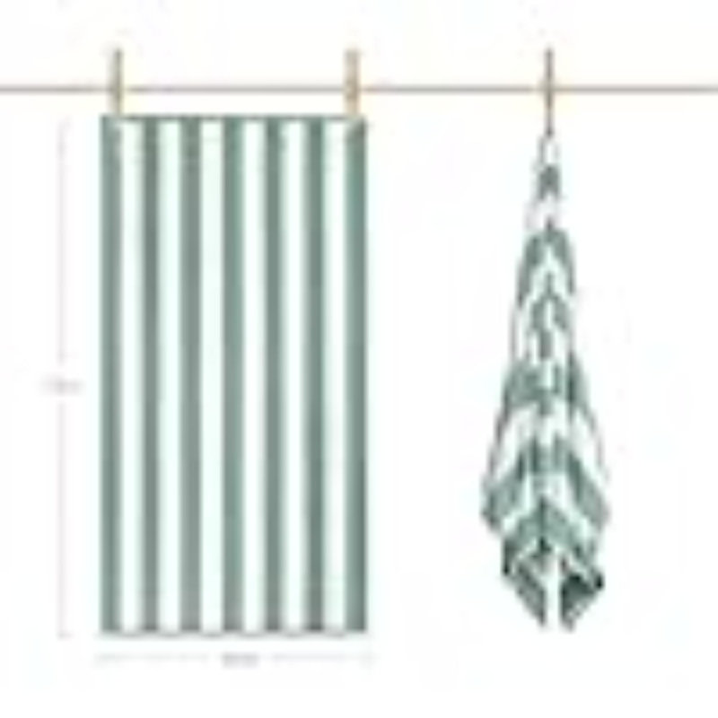 Cotton Oversized Beach Towel - Large 70 X 35 Inch Pool Towel, Striped Quick Dry Swimming Cabana Towel, Teal Striped