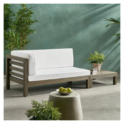 Ensemble de 2 bancs d'angle et table basse en bois d'acacia blanc Oana