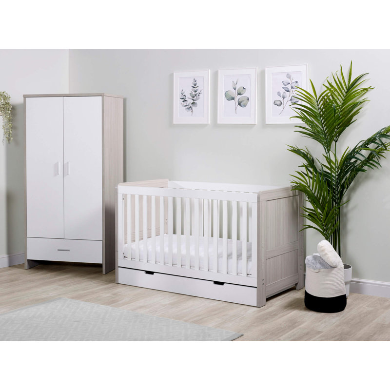 Pembrey Cot Bed and Under Drawer, Ash Grey/White