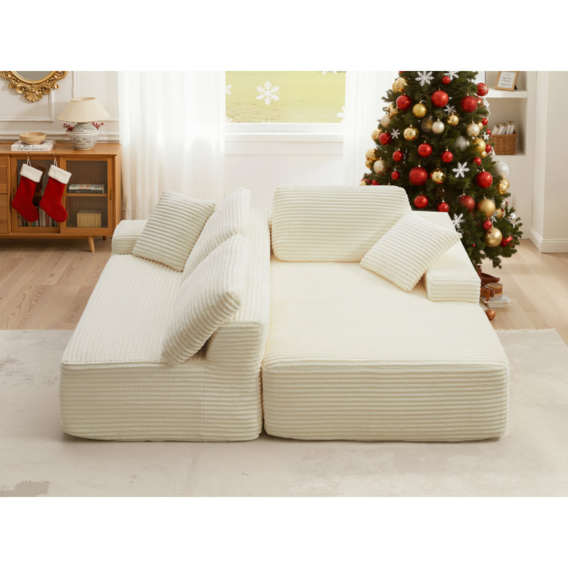 109” Corduroy Sectional Couch Sofa With L-Shape Chaise, Modern Modular Compression Sofa Couch Upholstered Couches For Living Room Bedroom, No Assembly Required