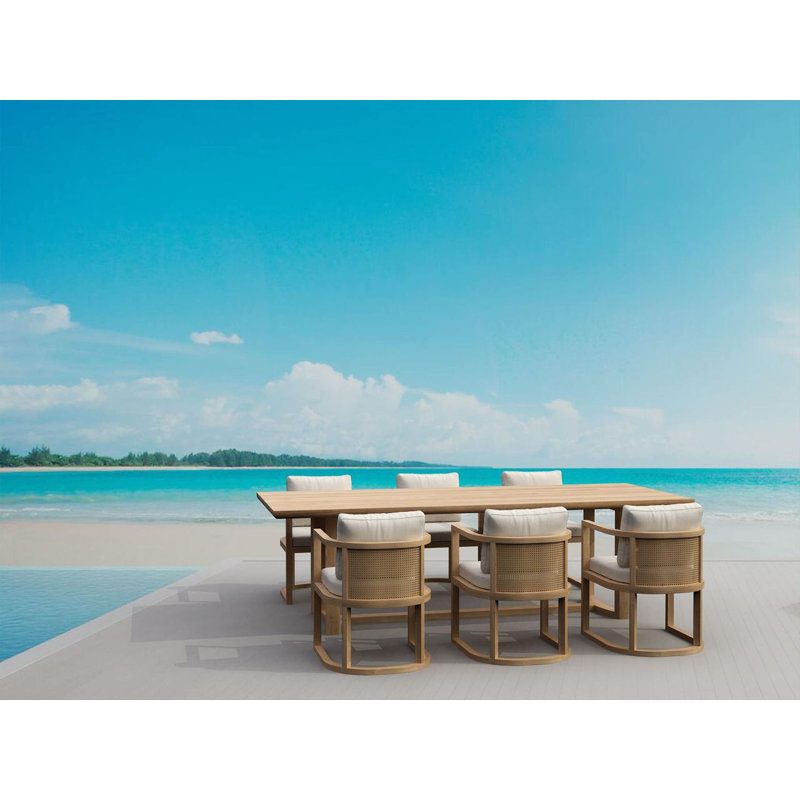 Junus Outdoor 11 - Piece Teak Dining Set with Cushions, Canvas Natural