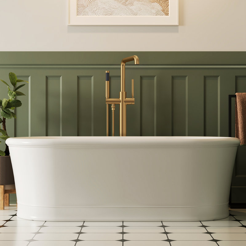 Single-Handle Floor Mount Roman Tub Faucet with Hand Shower & Diverter, Brushed Gold