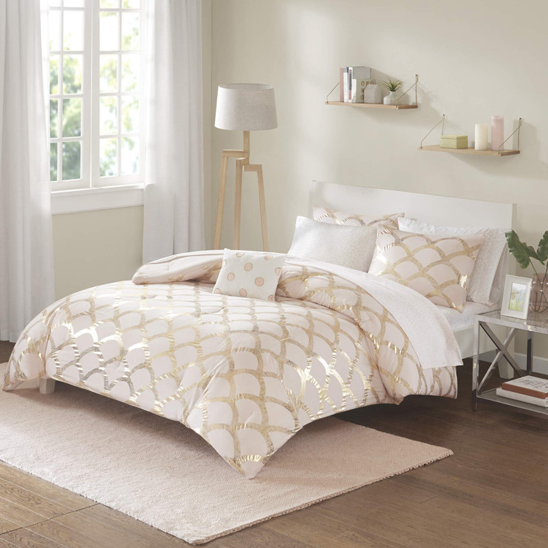 Ensemble d'édredon Lorna, Édredon lit simple + 6 pièces incluses, Rosé