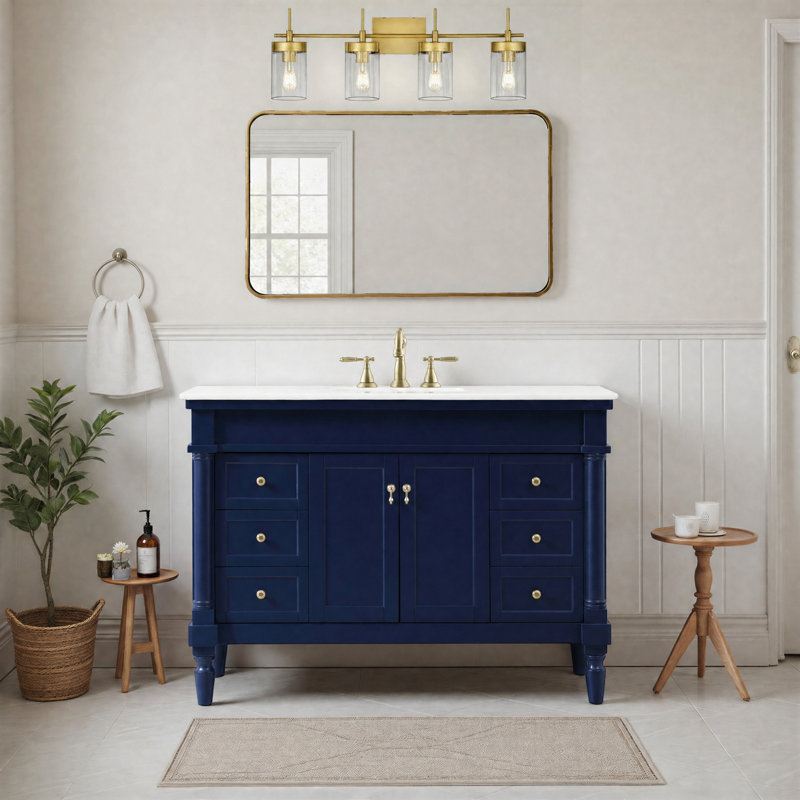 Ensemble de meuble-lavabo simple 48 po Lexington, Bleu, Blanc / brun