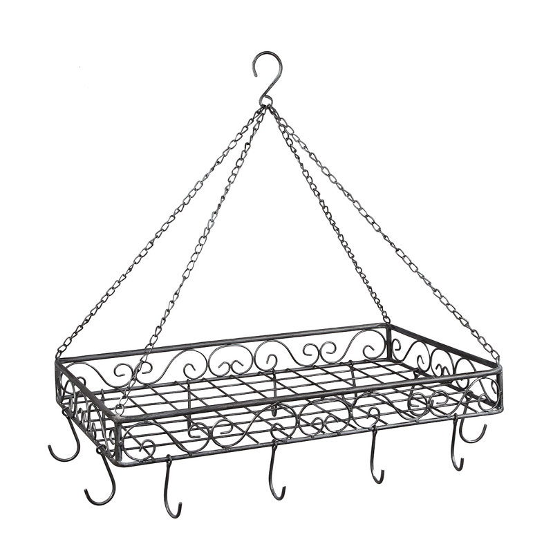 Metal Handcrafted Rectangle Hanging Pot Rack, 62cm W x 42cm D