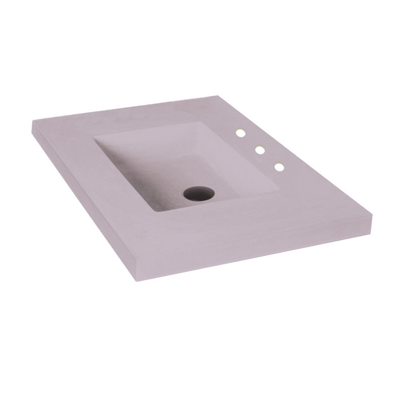 Newterra Concrete Handmade Rectangular Semi-Recessed Vessel Bathroom Sink, Widespread, Lilac