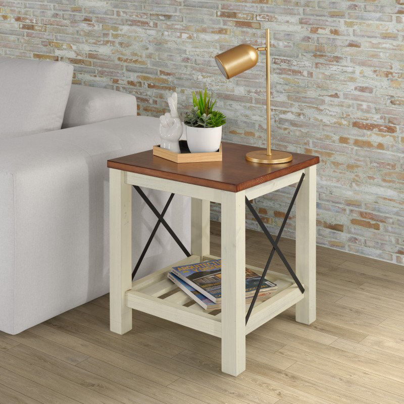 Solid Wood End Table, White