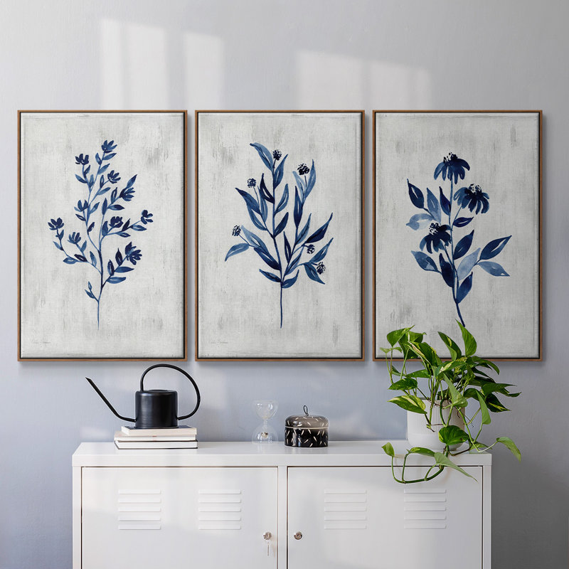 Wild Indigo I, ensemble de 3 toiles encadrées sur toile, Noyer, H 40 po x l 78 po