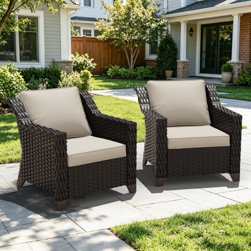 Fauteuil d'extérieur en osier 2 pièces avec coussins beiges épais de 4 po, Beige