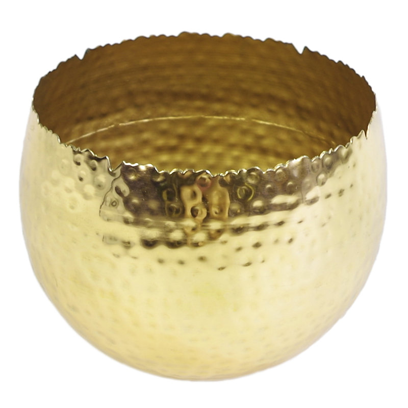 Steen Handmade Metal Cachepot, Gold, 17 cm H x 22 cm W x 22 cm D